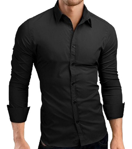 camisa slim preta masculina