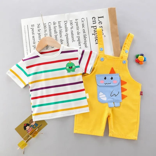 Conjunto Niño Playera Manga Corta Y Overol Mono De Verano