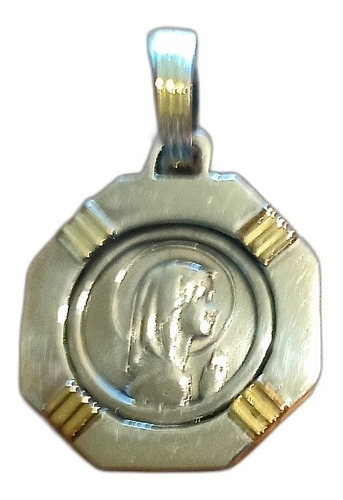 Medalla Con La Virgen De Plata 925 Y Oro 18k 2.5cm Cod. 055