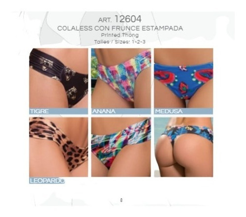 Imagen 3 de 7 de Pack X3 Bombacha Colaless Frunce Estampa Malla Cocot 12604.1