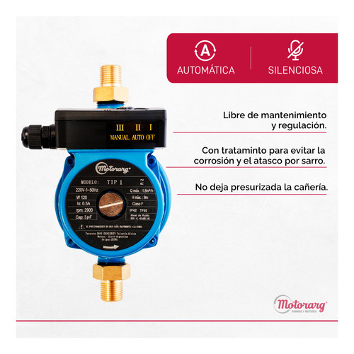 Imagen 3 de 12 de Bomba Presurizadora Motorarg Tip1 1-2 Baños 9mts 120 Watts
