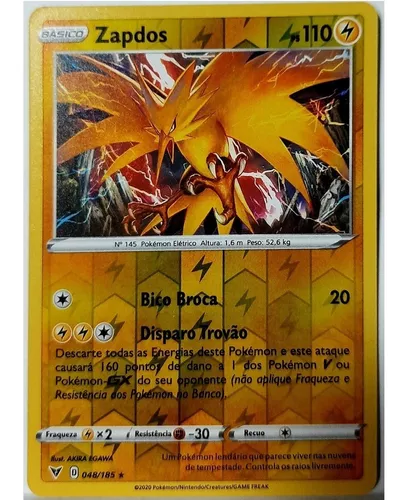 Carta Pokémon Lendário Zapdos Brilho Reverso Original Pt