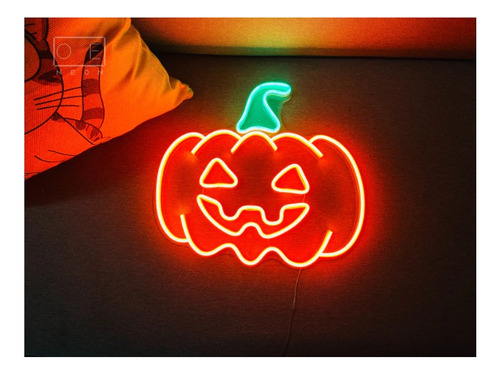 Letrero Led Neon Calabaza Zapallo Cara Ancho 60cm Luminoso