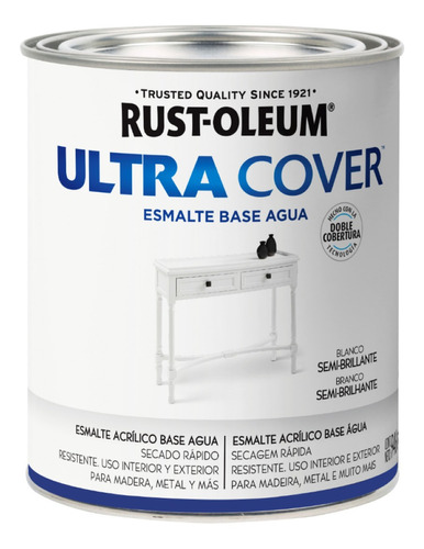 Esmalte Al Agua Ultra Cover 946ml Bco Semibrillo Rust Oleum