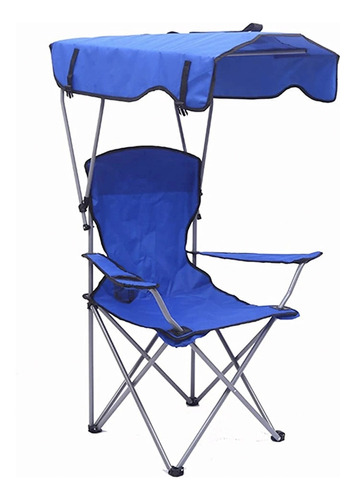 Silla De Camping Plegable Con Posabrazos Y Toldo Color Azul