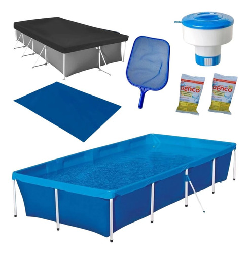 Kit Piscina 3000l Capa  Forro  Peneira Flutuador Cloro