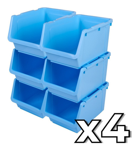 Kit X4 Gavetas Plásticas Apilables Y Embutibles 35x24x20 Cm