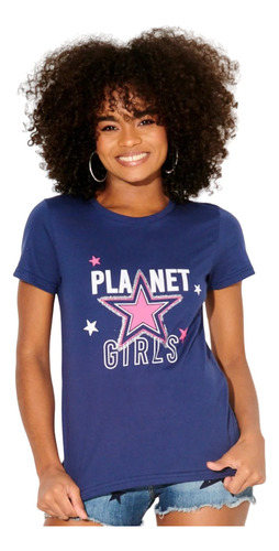 Blusa Planet Girls Azul Escuro Logo Original Estrela