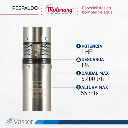 Imagen 2 de 12 de Bomba Sumergible Pozo Vasser Motorarg Bs4-100 Tab+30m Cable