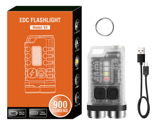 Llavero Con Carga Usb Tipo C, Mini Linterna Edc, 900 Lm