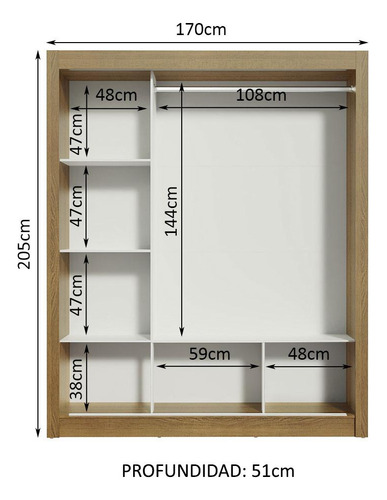 Ropero Closet Madesa Mônaco 3 Puertas 1 Espejo Mm Color Marrón