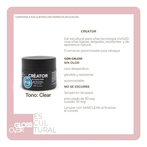Gel Constructor Creator Para Uñas Gloss Over Con Calcio 15g