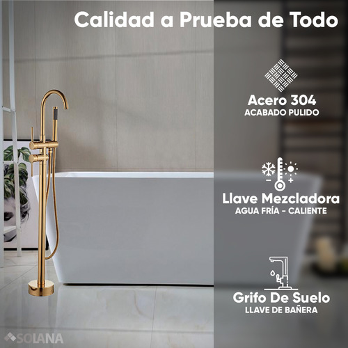 Solana Kit Tina De Baño Blanca Rectangular De Acrílico Slim 170x80x60 Cm + Grifo Independiente Tipo Cuello Cisne Monomando Gold / Kit De Lujo Completo Blanco/gold Para Cuarto De Baño
