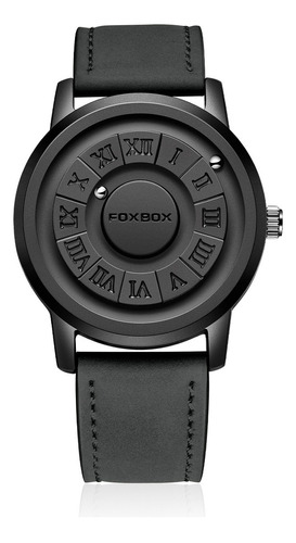 Relógio de pulso FoxBox FB0047 com corpo preto,  magnético, para masculino, fundo  preto, com correia de couro cor preto, bisel cor preto e fivela simples