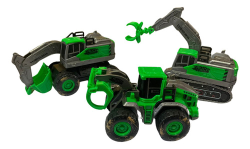 Autito Tractor De Construcción Juguete Infantil X3 Unidades Color Verde Personaje Auto