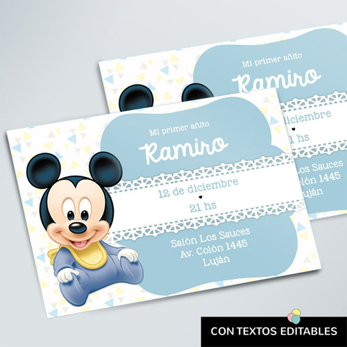 Imagen 1 de 9 de Kit Imprimible Mickey Bebé Editable (uso Personal)
