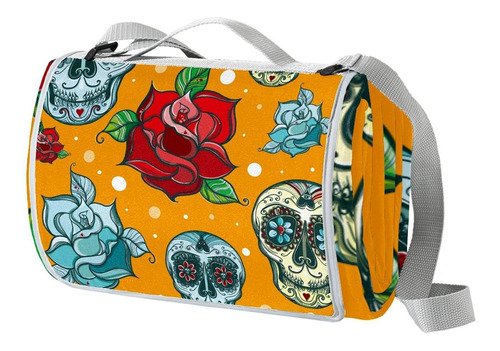 Manta Picnic Diseño Calavera Floral Para Exterior Resistente