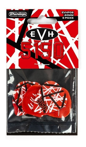 Kit Com 6 Palhetas Evh 5150 Max-grip Evhp08 Dunlop - 0.60mm Cor Vermelho Tamanho 0.6