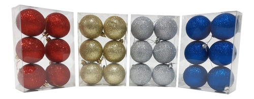 Adornos De Navidad Bolas Glitter 6cmx24 Unid* Sheshu Navidad Color Plata