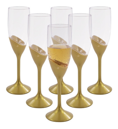 Jogo De Taças Champagne Espumante 180ml Em Acrílico 6 Peças Cor Dourado