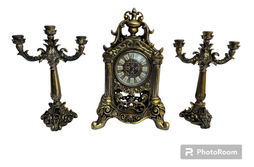 Reloj Guarnicion Y 2 Candelabros De 3 Velas