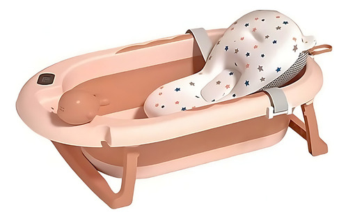 Kit Banheira De Bebê Infantil Dobrável Com Caminha De Banho Cor Rosa Cama Rosa