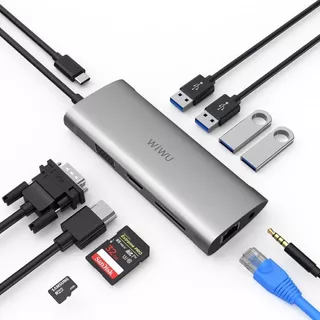 Hub 11 En 1 Usb C 4k Sd 3.5mm Vga Rj45 Usb 3.0 Macbook Wiwu