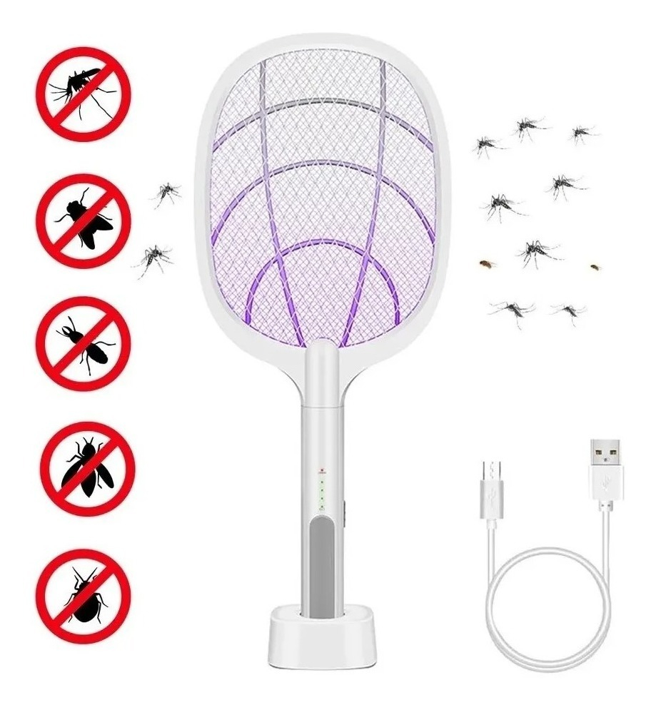 Raqueta Mata Moscas Eléctrico Matamoscas Mosquitos Usb Color Blanco