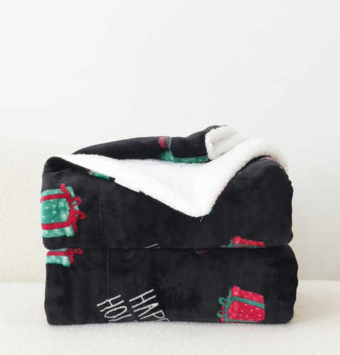 Manta Reversible De Franela Y Sherpa 127 X 152 Cm Navidad