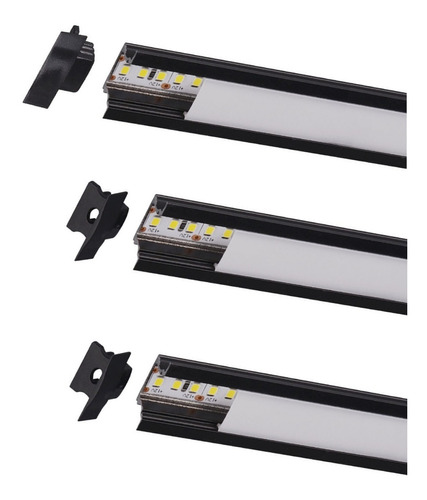 Pack 3x: Perfil Aluminio Negro Empotrar Techo Sin Led 30cm