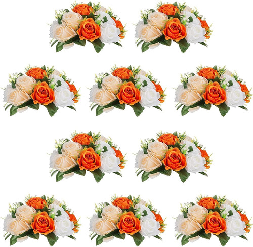 Flores Artificiales Cabezas De Rosas Nar. Y Blancas Pack 10u