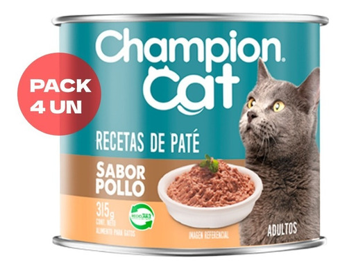 Lata Champion Cat Adulto Pollo Pack 4un Mp