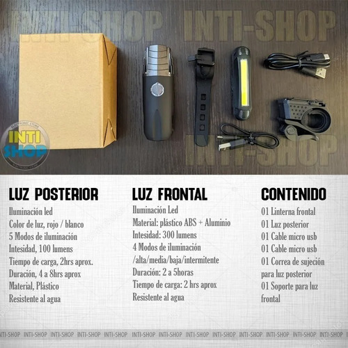 Imagen 5 de 6 de Luces Led Recargables Para Bicicleta Frontal Y Trasera
