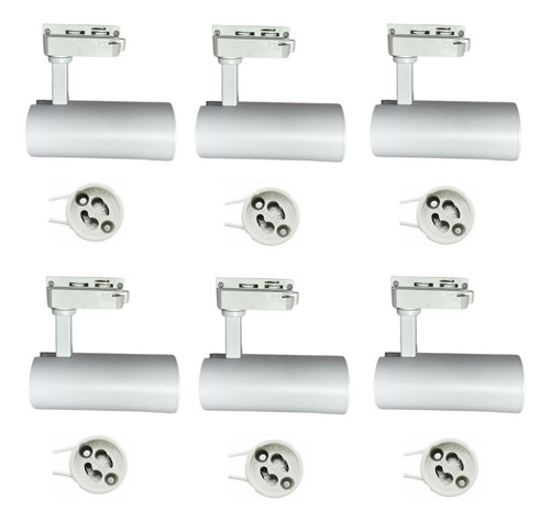 Lámpara 6 Focos Riel Porta Dicroica Gu10 + 1 Riel 2m Blanco