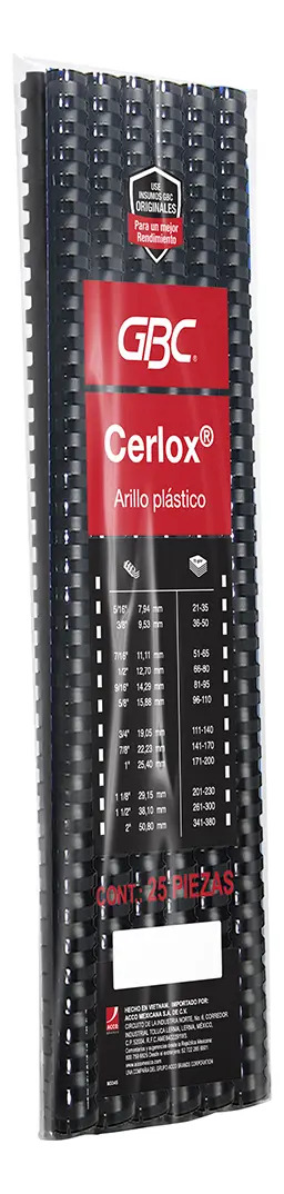 Arillo Plástico Cerlox Gbc M080319 1/2 Pulgadas -25 Piezas Negro