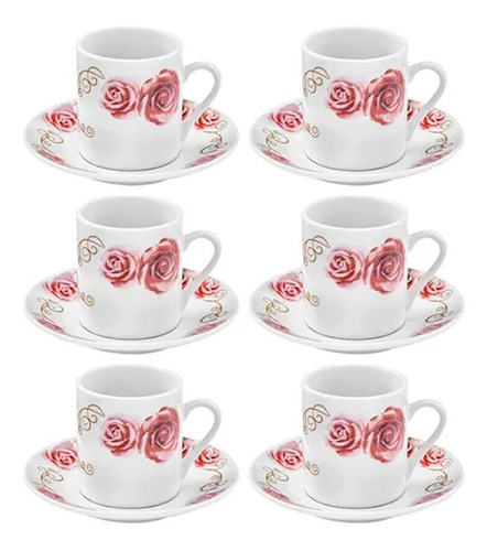 Imagem 2 de 5 de Jogo De Xicara Cafe Rosas 90ml - Cantinho Do Café