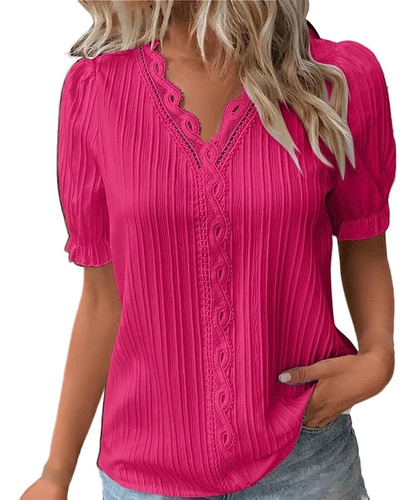 Blusa Elegante De Manga Corta Con Cuello En V Para Mujer