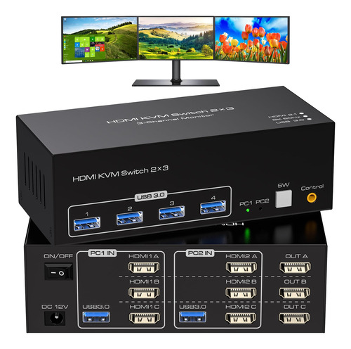 Atlahet Conmutador Kvm Hdmi 8k 60hz 3 Monitores 2 Computador