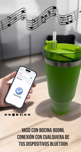 Termo Con Bocina Bluetooth Bebida Fría/caliente Vaso 900ml Verde Liso