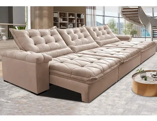 Sofá Retrátil 4,15m Cama Inbox Big Fresh. Com Softgel d40 Cor Bege