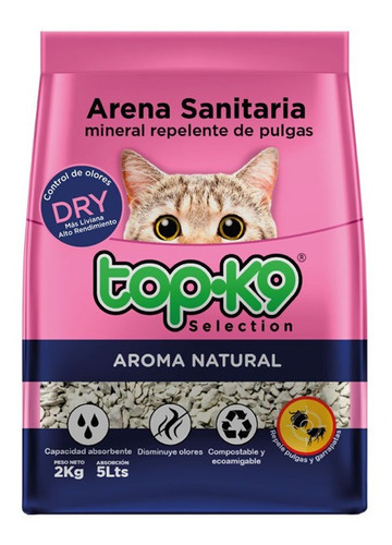 Arena Sanitaria Mineral Repelente De Pulga Top-k9 Pack 20 Kg