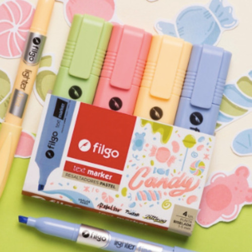 Set 4 Destacadores Filgo Text Marker Colores Pasteles