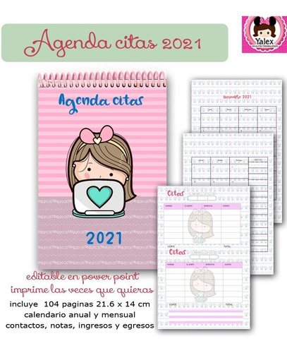 Kit Imprimible Agenda 2021 Para Citas Editable