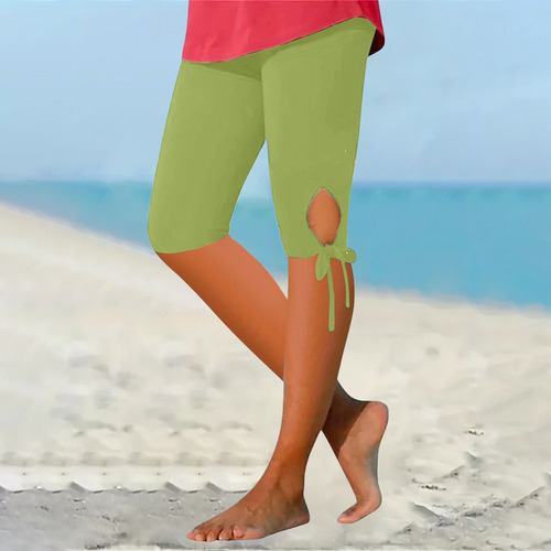 Capris A La Moda De Color Liso Con Cintura Alta For Mujer
