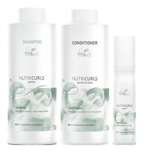 Shampoo Ondas Lt + Acondicionador + Spray Wella Nutricurls