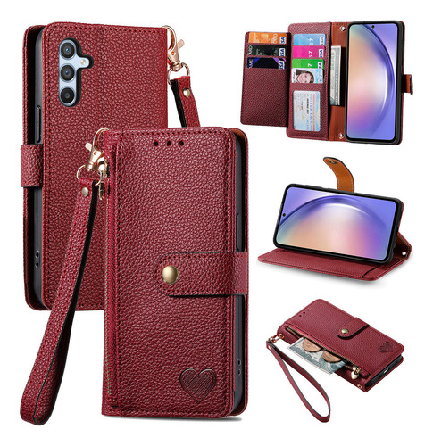 Funda De Piel Tipo Cartera Para Samsung Galaxy S25 S24 S23 S22 S21 S20, Color Rojo