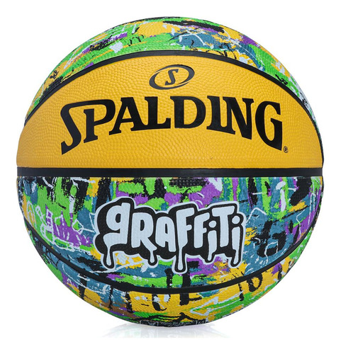 Balón de baloncesto Spalding Graffiti Tam 7 verde y amarillo