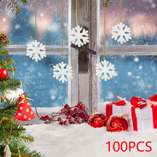 100 Uds. Adornos De Copos De Nieve De Madera, Copos De Nieve