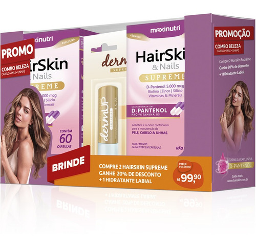 Imagem 1 de 5 de Combo 2 Hair Skin Supreme + Hidratante Labial Lip Balm