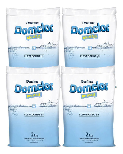 Kit 04 Barrilha Elevador De Ph Mais Piscina 2kg - Domclor